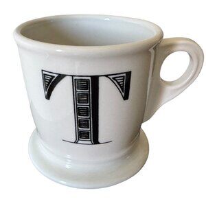 Anthropologie Cream Initial T Monogram Shaving Style Mug Classic Chunky